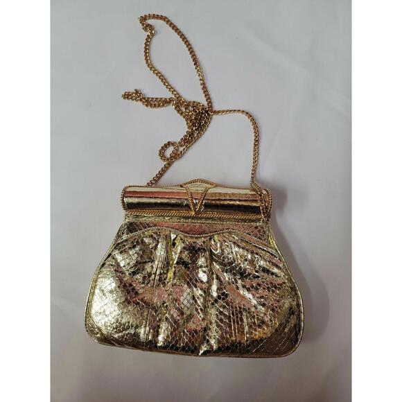 Marlene's Gaines UTOPIA ITALY Genuine Leather Shoulder Gold Purse EUC! - Picture 4 of 8